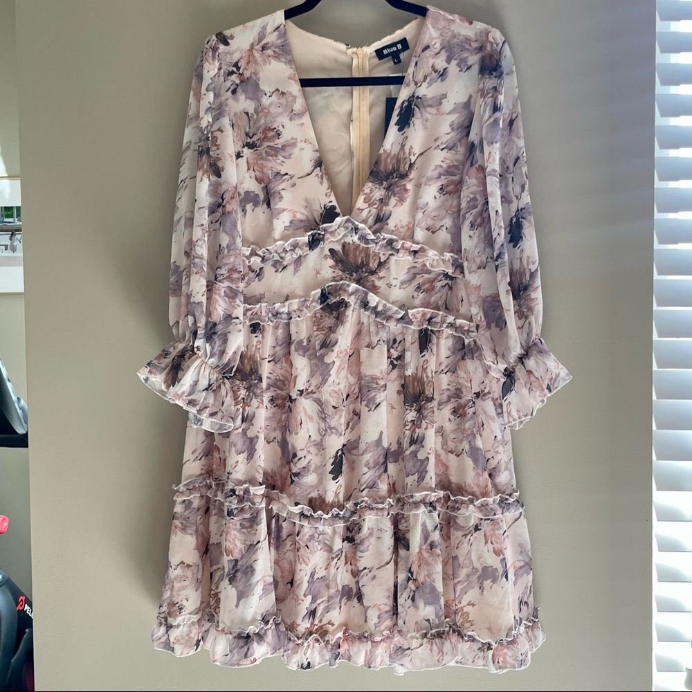 Lavender Floral Printed Ruffle Dress